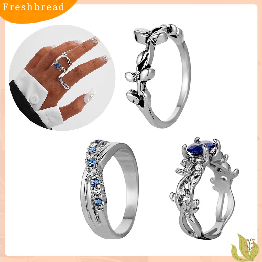 &lt; Freshbread &gt; 3Pcs Cincin Wanita Bunga Perhiasan Permata Imitasi Bersinar Stackable Knuckle Rings Untuk Pesta Perjamuan Prom