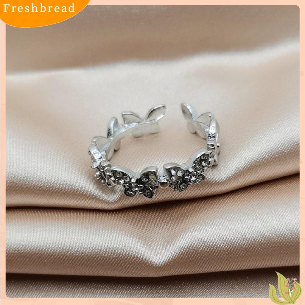 < Freshbread > Wanita Bentuk Kupu-Kupu Yang Dapat Disesuaikan Berlian Imitasi Bertatahkan Jari Terbuka Cincin Perhiasan Hadiah
