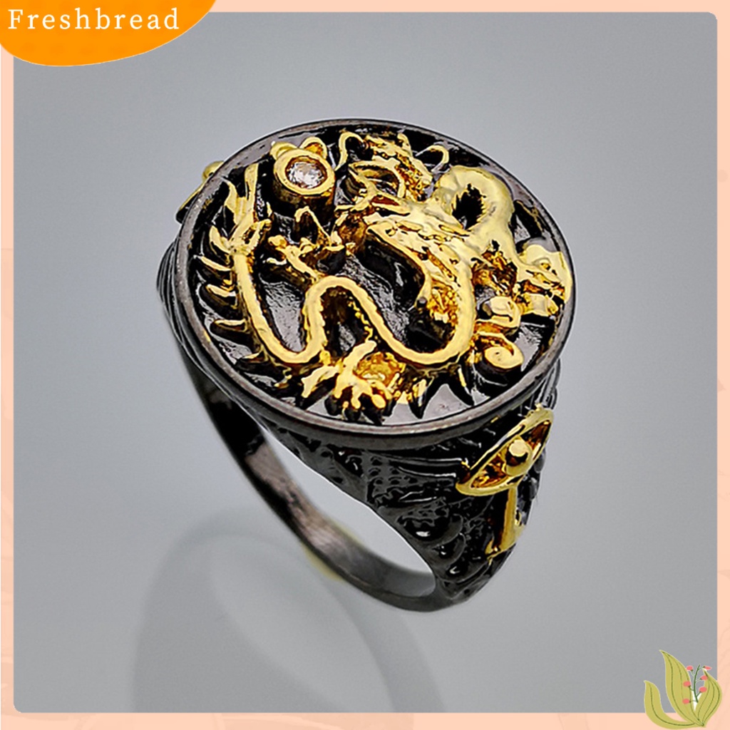 &lt; Freshbread &gt; Pria Cincin Berlapis Emas Two-tone Vintage Geometris Electroplating Dekorasi Hadiah Naga Cina Laki-Laki Jari Cincin Aksesoris Perhiasan Untuk Hadiah