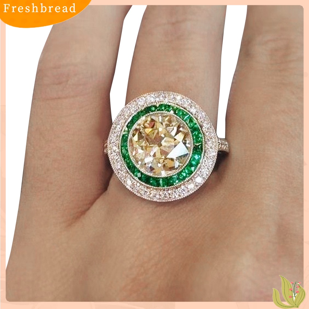 &lt; Freshbread &gt; Fashion Wanita Putaran Besar Multicolor Cubic Zirconia Pertunangan Jari Cincin Perhiasan