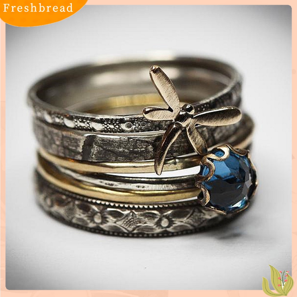 &lt; Freshbread &gt; Cincin Jari Gaya Vintage Multi-layer Anti-Cacat Capung Biru Faux Kristal Engagement Ring Untuk Pacaran