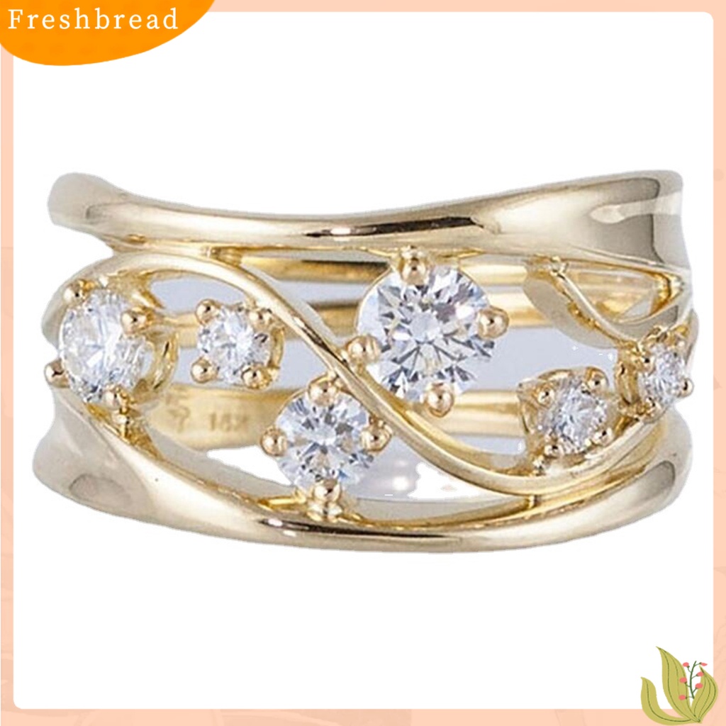 &lt; Freshbread &gt; Wanita Cincin Jari Anti Tarnish Hollow Wavy Line Geometric Cubic Zirconia Ring Untuk Tunangan