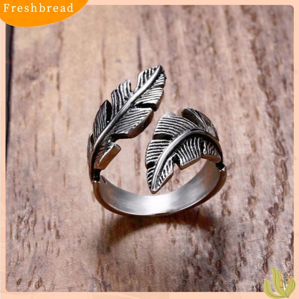 &lt; Freshbread &gt; 2Pcs Pria Wanita Antik Perak Lengkung Bulu Terbuka Jari Cincin Retro Perhiasan Hadiah