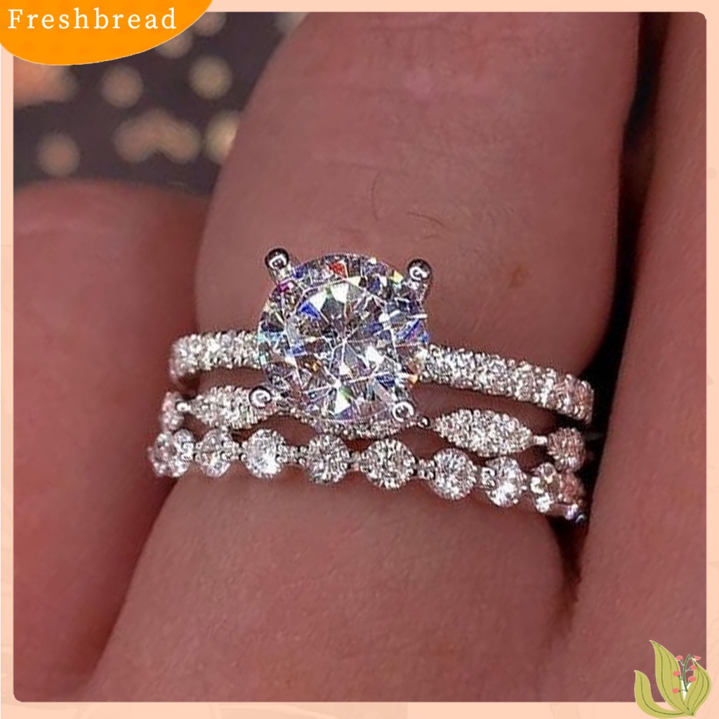 &lt; Freshbread &gt; Wanita Cincin Tiga Lapisan Berlian Imitasi Perhiasan Fashion Penampilan Indah Jari Cincin Untuk Pernikahan