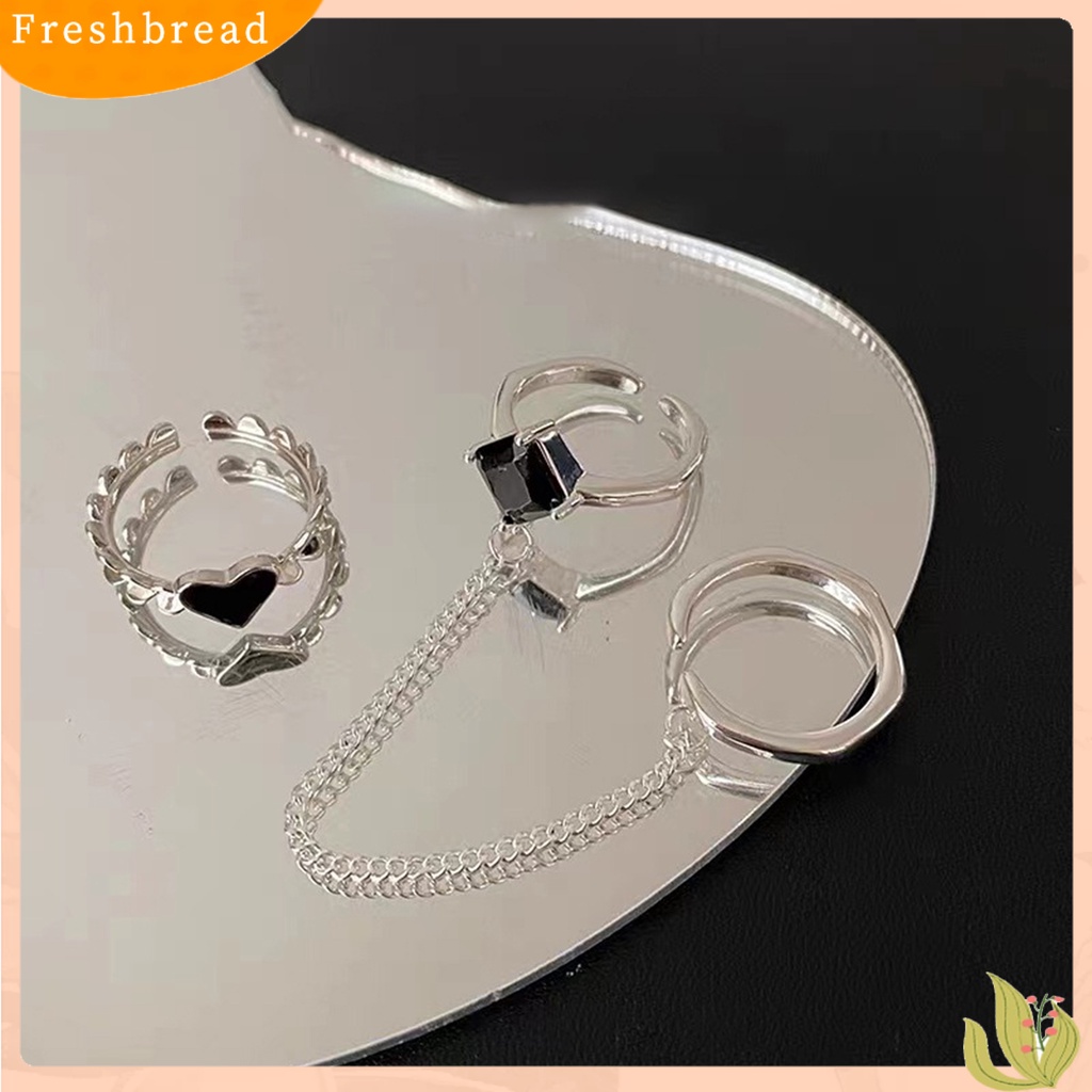 &lt; Freshbread &gt; 1set Cincin Jari Lady Bentuk Hati Hias Warna Kontras Pembukaan Cincin Adjustable Set Hadiah