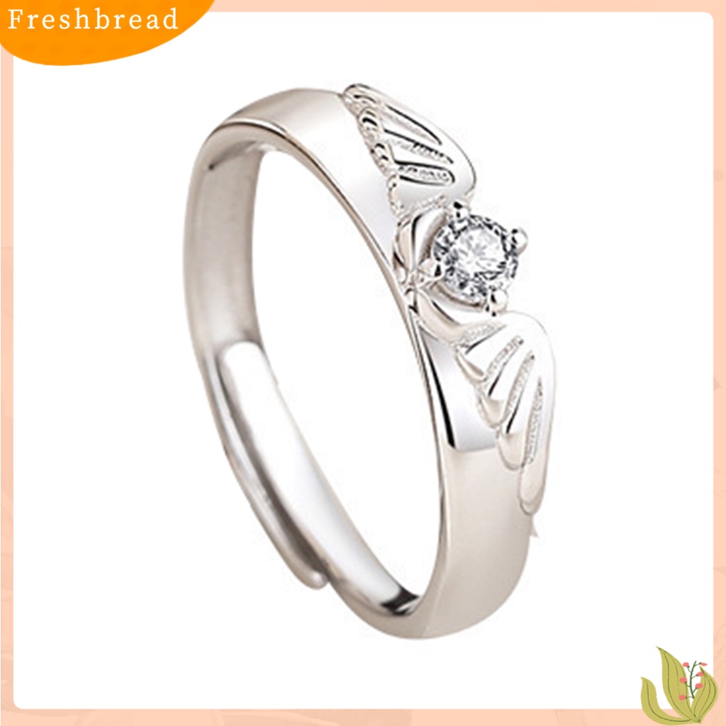 &lt; Freshbread &gt; Finger Band Inlay Zircon Adjustable Electroplating Polishing Bright Luster Hias Desain Sayap Malaikat Setan Pasangan Cincin Untuk Hadiah