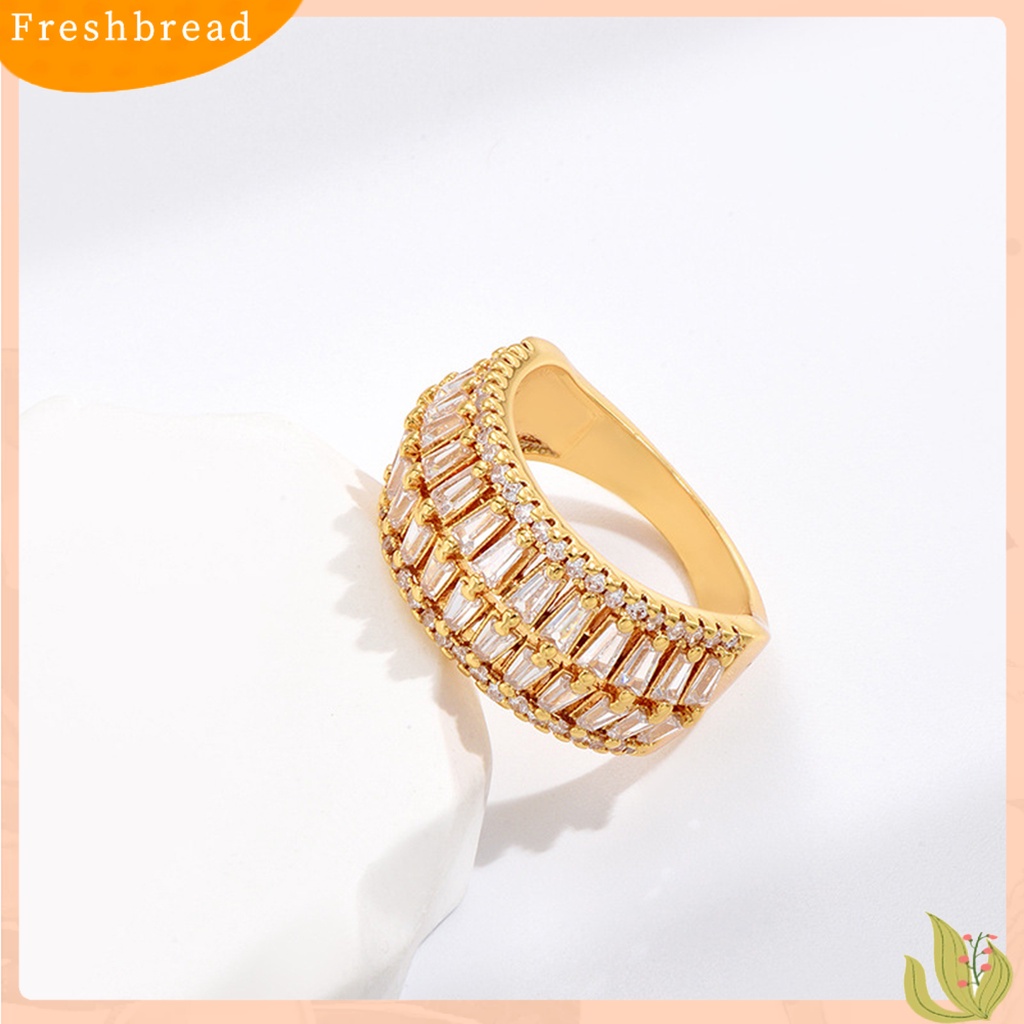 < Freshbread > Cincin Jari Cubic Zirconia Pembukaan Yang Dapat Disesuaikan Temperamen Hias Berdandan Geometris Mewah Baris Ganda Cincin Perhiasan Aksesori