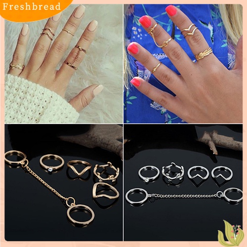 &lt; Freshbread &gt; 6Pcs Berlian Imitasi Perkotaan Diatas Buku Jari Susun Band Mid Rings Jewelry