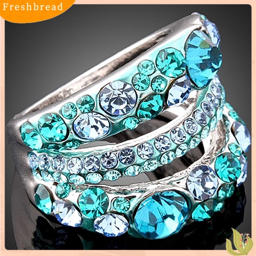 &lt; Freshbread &gt; Cincin Cubic Zirconia Wanita Paduan Band Berlian Imitasi Kristal Perhiasan Hadiah Mempesona