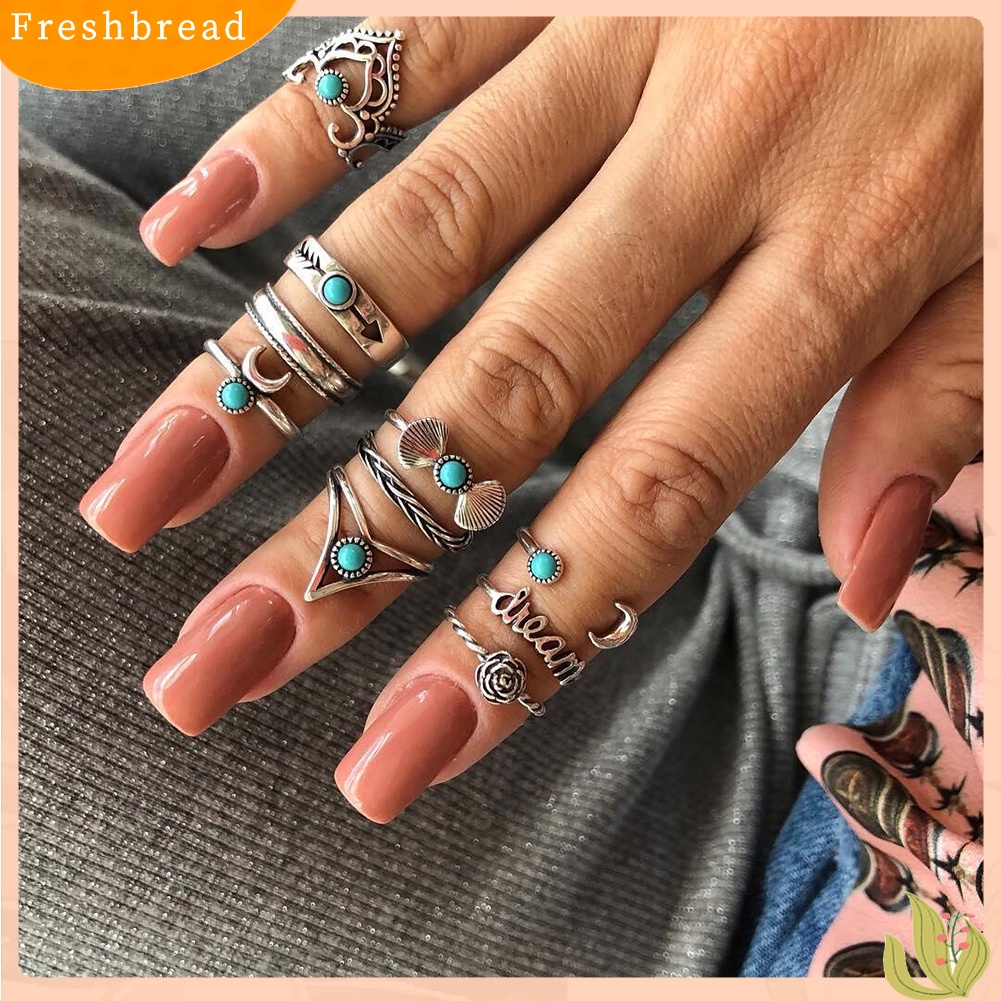 &lt; Freshbread &gt; Wanita Bohemia Palsu Turquoise Fingers Knuckle Rings Perhiasan Pesta Pernikahan