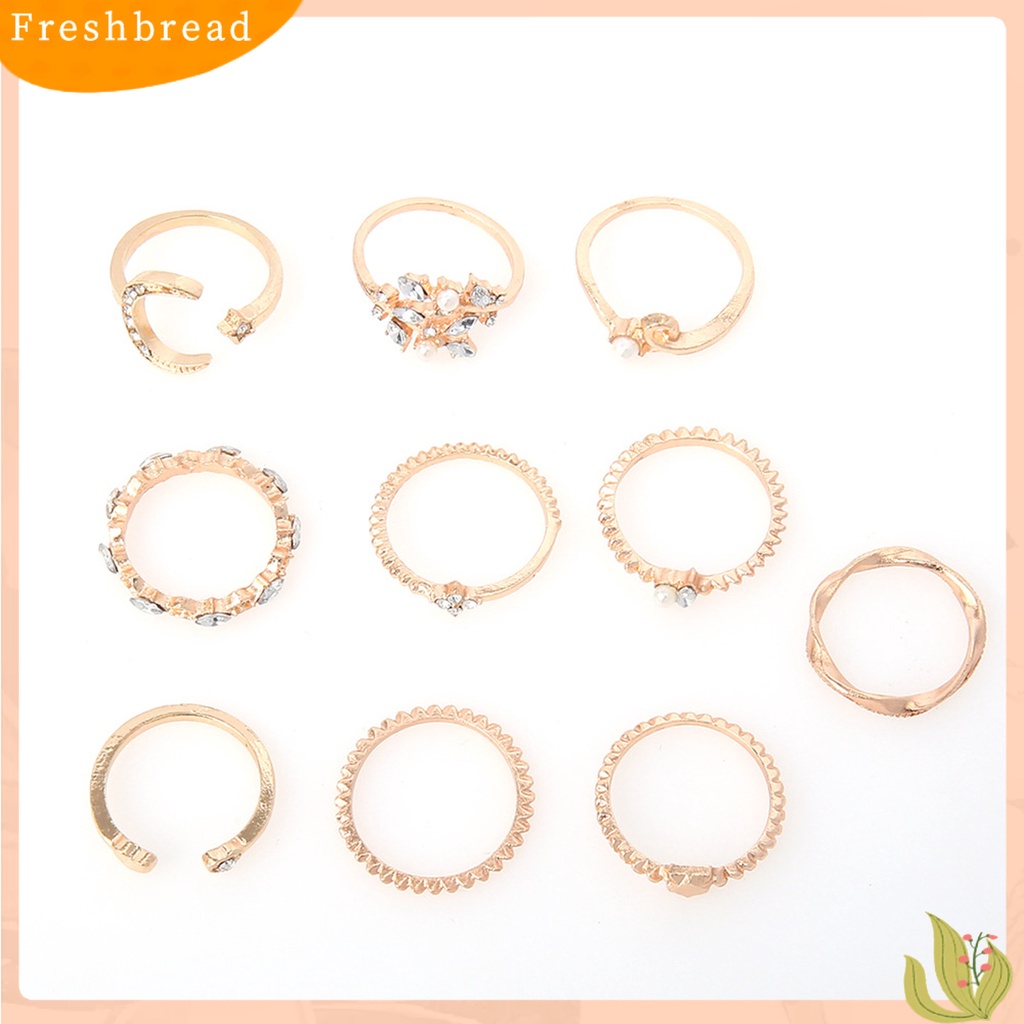 &lt; Freshbread &gt; 10Pcs Fashion Wanita Cincin Geometris/Daun/Bulan/Bentuk Hati Tidak Luntur Ringan Cincin Jari Kreatif Untuk Hadiah