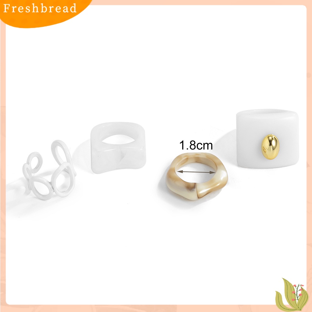 &lt; Freshbread &gt; 4Pcs Cincin Akrilik Menawan Chic Vintage Tebal Open Finger Ring Set Untuk Wanita