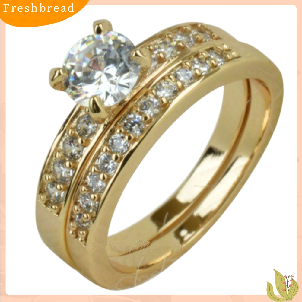 &lt; Freshbread &gt; Fashion Unisex Berlian Imitasi Jari Cincin Pasangan Pertunangan Band Pecinta Perhiasan