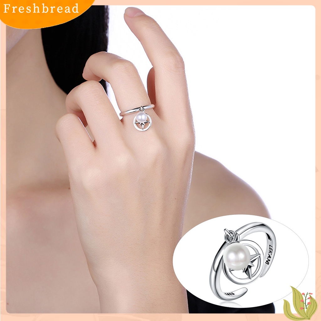 < Freshbread > Indah Wanita Bintang Mutiara Imitasi Pembukaan925 Perak Pernikahan Band Cincin Aksesori Fashion