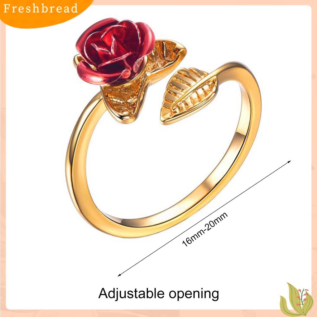 &lt; Freshbread &gt; Women Circlet Red Rose Opening Leaf Adjustable Women Ring Untuk Hari Valentine