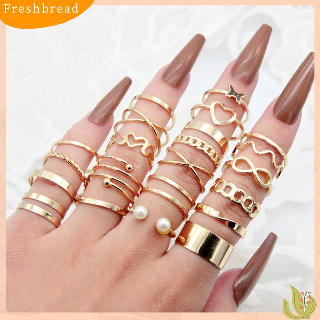 &lt; Freshbread &gt; 22Pcs/Set Wanita Cincin High Gloss Dipoles Hypoallergenic Aneka Alloy Hadiah Fashion Perhiasan Berongga Cinta Hati Jari Pembukaan Cincin Untuk Pesta