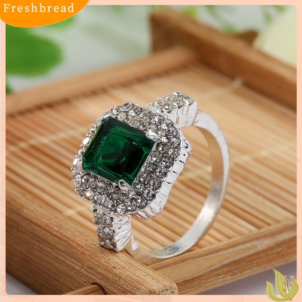 < Freshbread > Wanita Zirkon Hijau Perak Disepuh Cincin Fashion Pernikahan Bague Perhiasan Hadiah