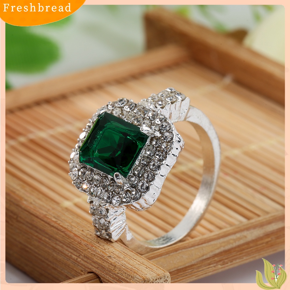 &lt; Freshbread &gt; Wanita Zirkon Hijau Perak Disepuh Cincin Fashion Pernikahan Bague Perhiasan Hadiah