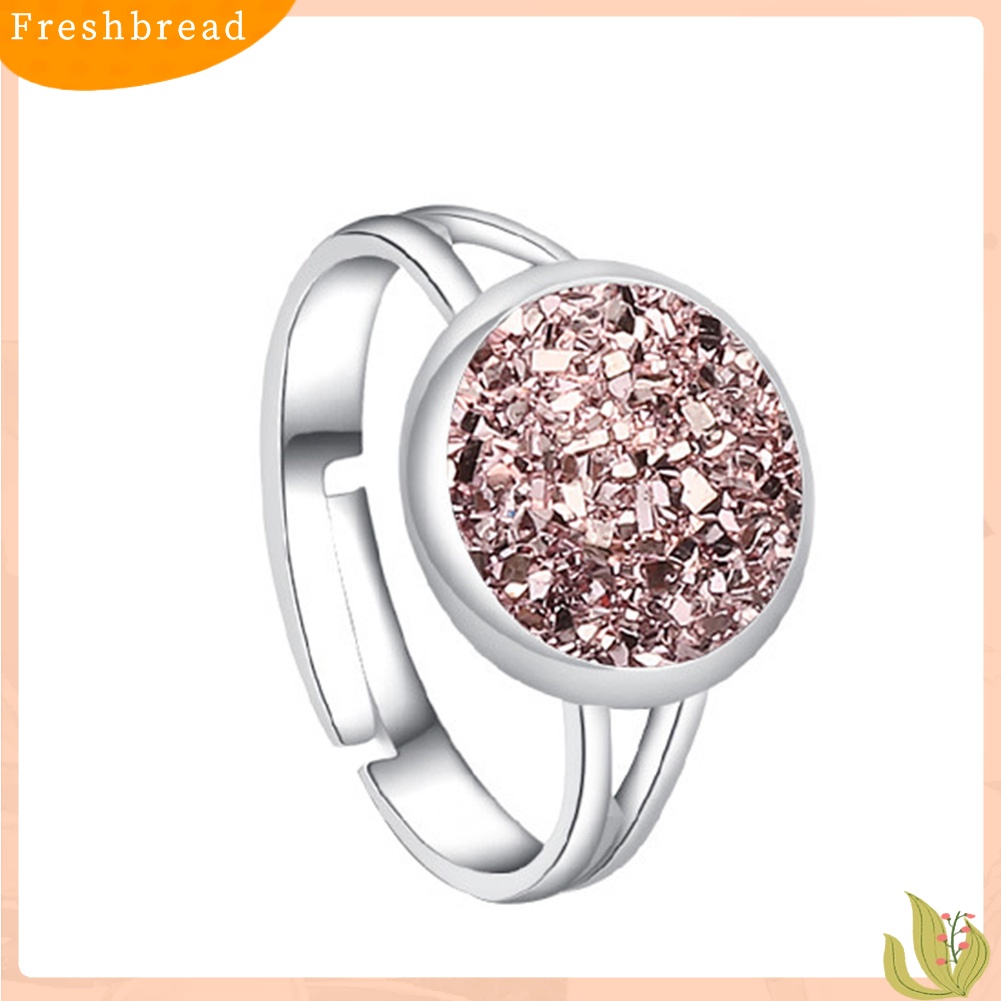 &lt; Freshbread &gt; Fashion Wanita Bulat Pelangi Druzy Terbuka Jari Cincin Adjustable Pesta Perhiasan Hadiah