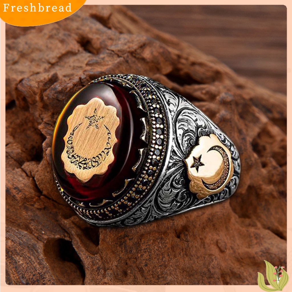 &lt; Freshbread &gt; Kepribadian Cincin Laki-Laki Pola Ukiran Tangan Buatan Tangan Berkilau Vintage Batu Merah Turki Signet Cincin Perhiasan Aksesori