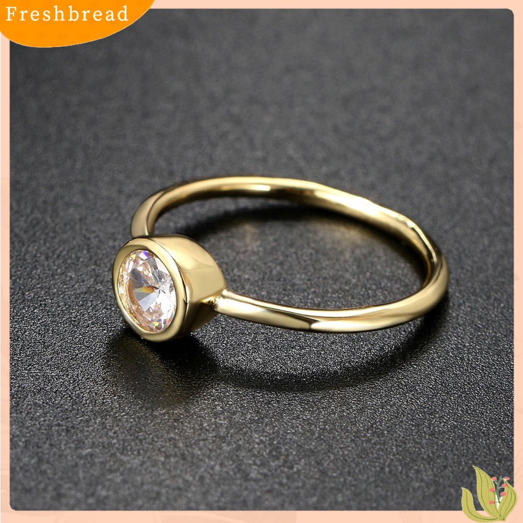 &lt; Freshbread &gt; Cincin Wanita Bulat Cubic Zirconia Perhiasan Sparkling Permukaan Halus Finger Ring Untuk Pernikahan