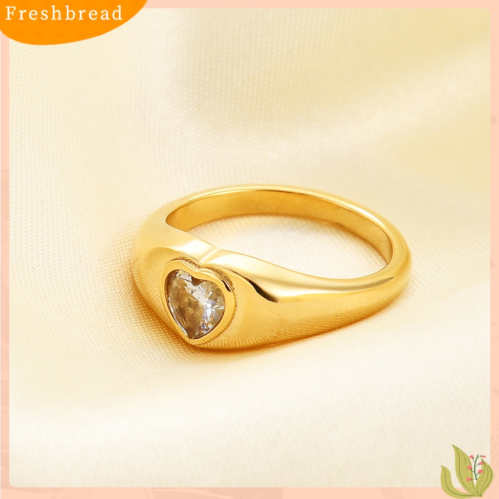 &lt; Freshbread &gt; Wanita Cincin Kepribadian Dipoles Minimalis Hypoallergenic Elegan Hadiah Stainless Steel Cinta Hati Berlian Imitasi Jari Cincin Fashion Perhiasan