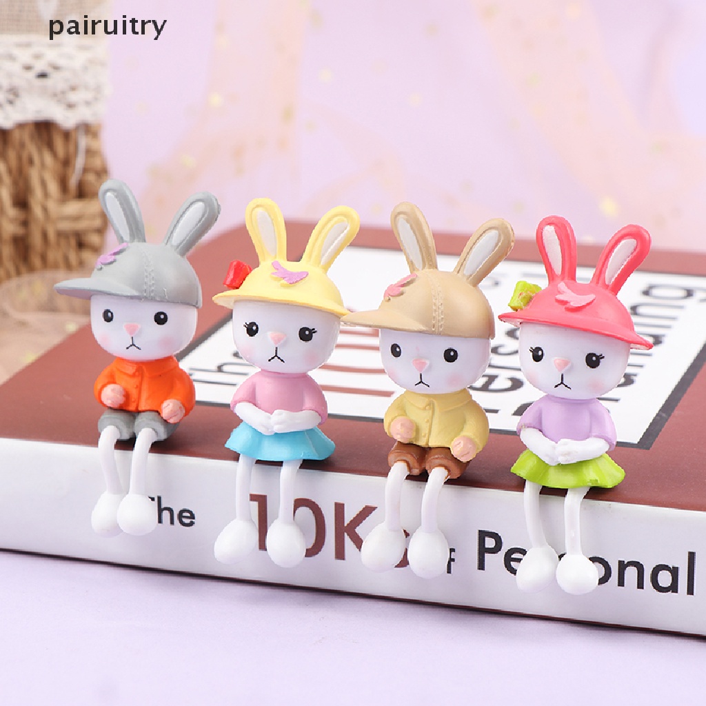 Prt Patung Dekorasi Pemandangan Miniatur Kelinci Kaki Panjang Resin Lucu Home Decor PRT