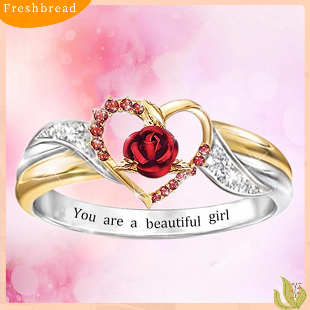 &lt; Freshbread &gt; Women Ring Indah Nice-looking Wanita Portabel Indah Cinta Hati Rose Ring Untuk Pernikahan