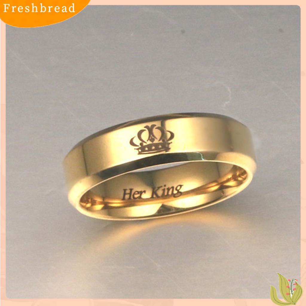 &lt; Freshbread &gt; Cincin Pasangan His Queen Her King Crown Titanium Steel Huruf Ukiran Kekasih Cincin Perhiasan Untuk Tunangan