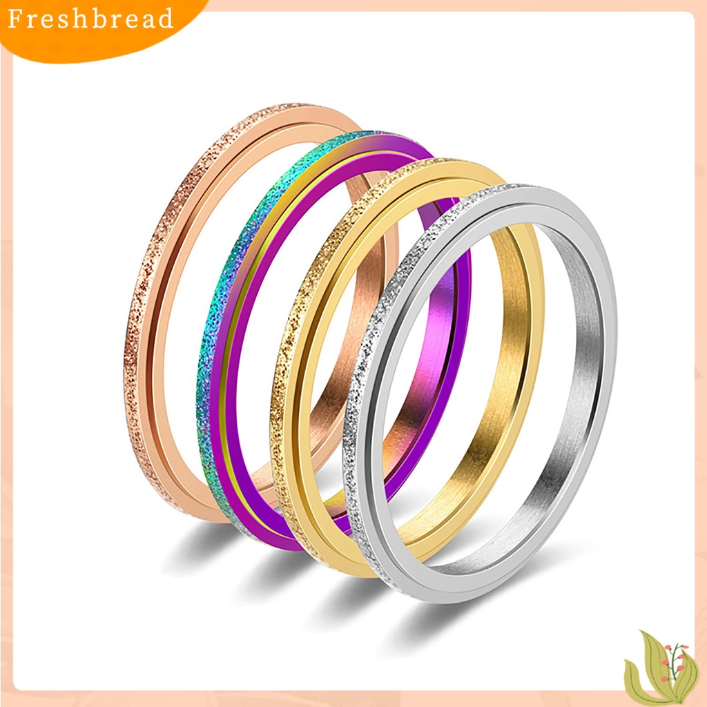 &lt; Freshbread &gt; Wanita Cincin 2mm Slim Frosted Rotatable Polished Stress Relief Stainless Steel Gaya Sederhana Jari Cincin Perhiasan Fashion