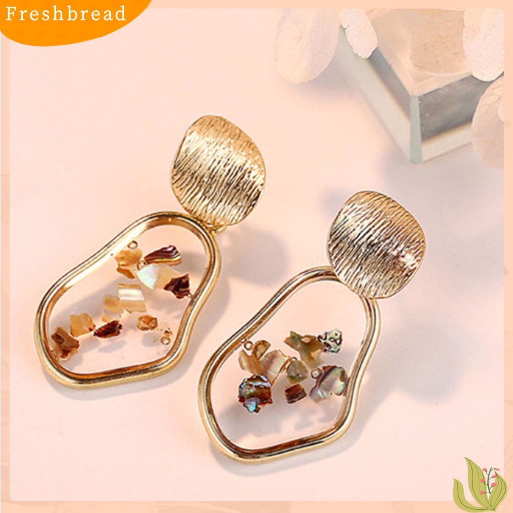 &lt; Freshbread &gt; Wanita Pecah Shell Bulat Trapesium Geometris Menjuntai Telinga Stud Earrings Perhiasan