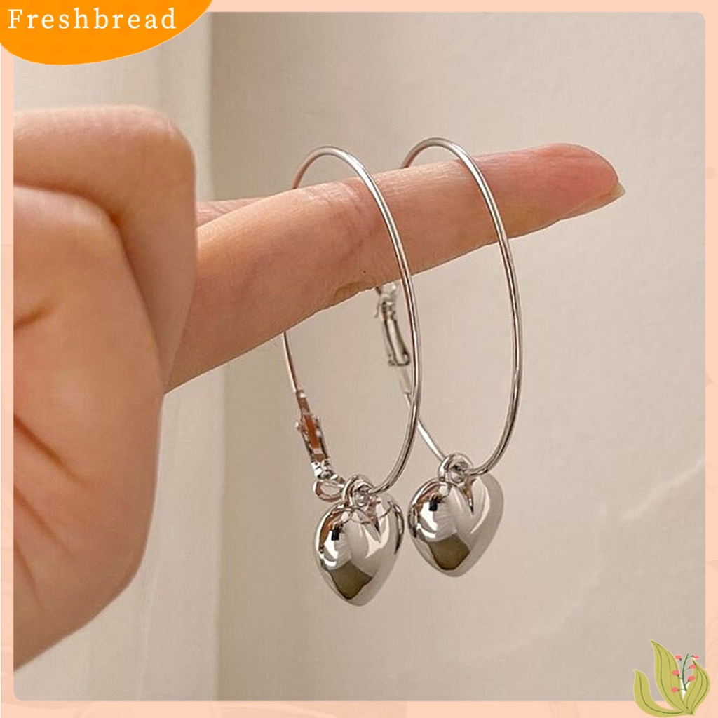 &lt; Freshbread &gt; 1pasang Anting Hoop Bulat Hati Liontin Perhiasan Berlapis Berlebihan Fashion Penampilan Anting Menjuntai Untuk Prom