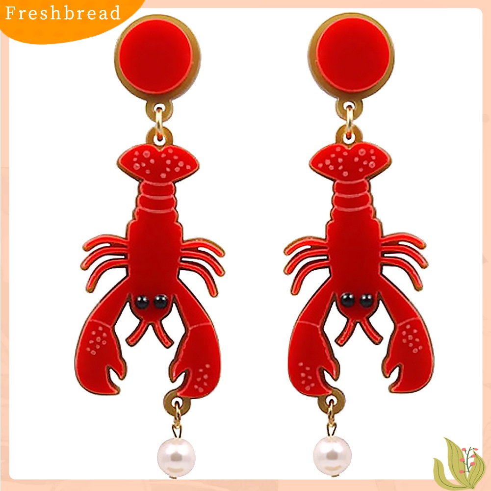 &lt; Freshbread &gt; Kreatif Lady Akrilik Lobster Gurita Mutiara Imitasi Liontin Statement Stud Earrings