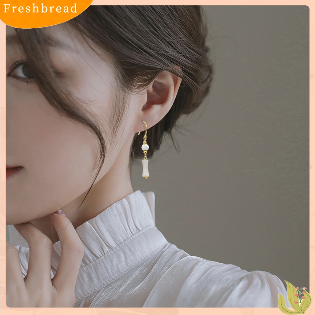 &lt; Freshbread &gt; 1pasang Anting Menjuntai Manik-Manik Mutiara Imitasi Gaya Cina Faux Hetian Jade Bamboo Joint Hook Earrings Aksesoris Perhiasan