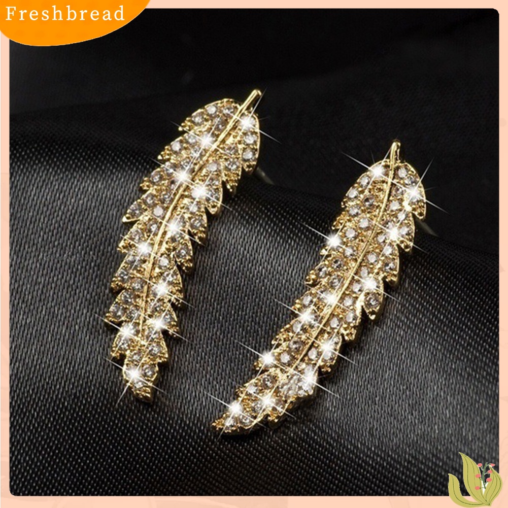 &lt; Freshbread &gt; Wanita Mewah Daun Penuh Cubic Zirconia Hias Telinga Pendaki Anting Crawler