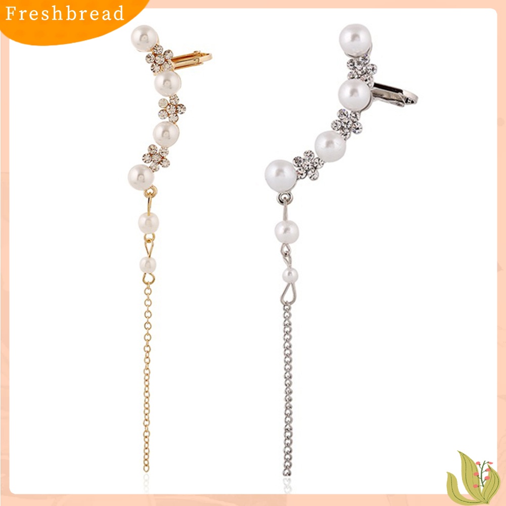 &lt; Freshbread &gt; 1Pc Berlian Imitasi Snowflake Mutiara Imitasi Rumbai Anting Telinga Klip Wanita Perhiasan Hadiah