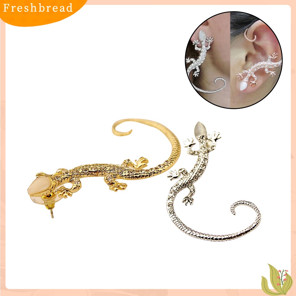 &lt; Freshbread &gt; Wanita Fashion Gothic Punk Berlian Imitasi Tokek Cicak Telinga Manset Stud Klip Anting