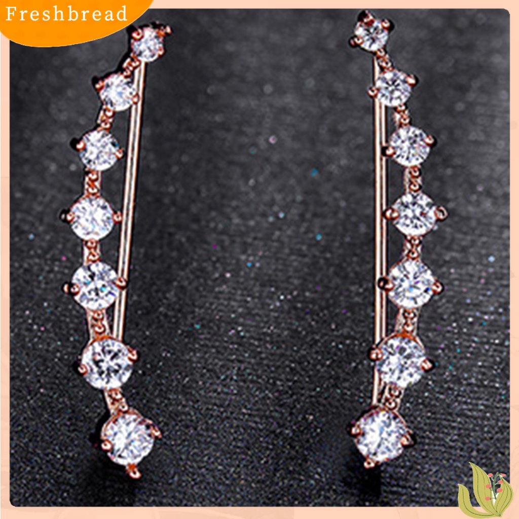 < Freshbread > 1pasang Wanita Ear Climber Hias Berlian Imitasi Nyaman Dipakai Aksesoris Telinga Anting Tusuk Elegan Untuk Teman