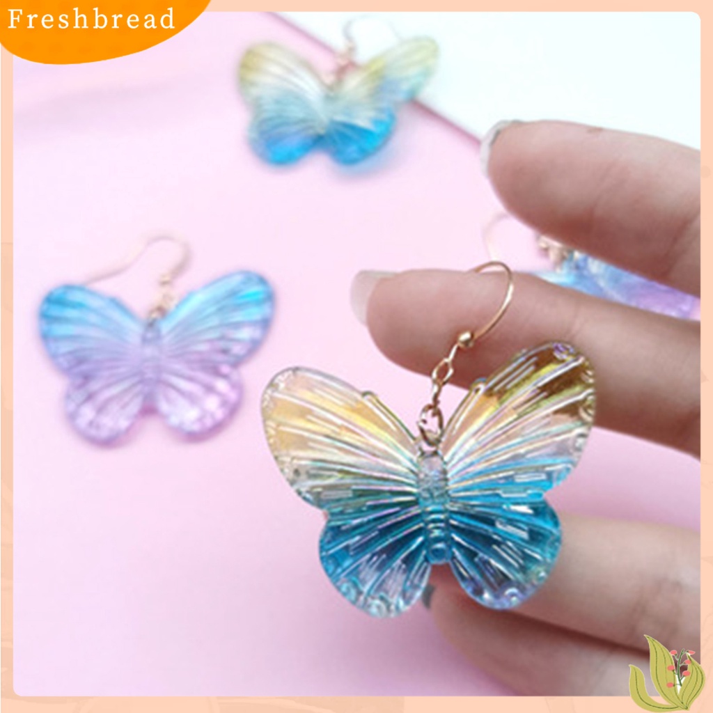 &lt; Freshbread &gt; 1pasang Tindik Warna Gradien Gadis Anting Akrilik Transparan Kupu-Kupu Drop Hook Earrings Perhiasan Aksesoris