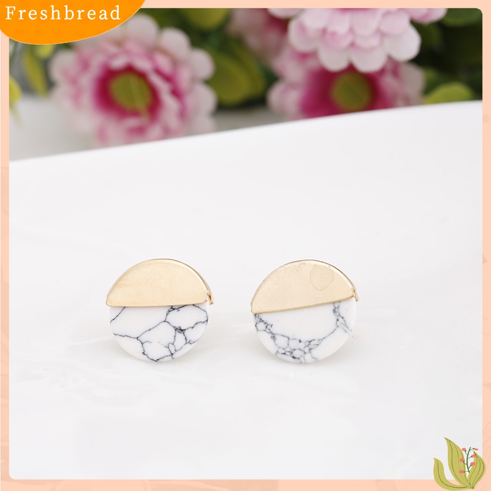 &lt; Freshbread &gt; Fashion Setengah Bulat Faux Marble Stone Ear Studs Wanita Tanggal Belanja Anting