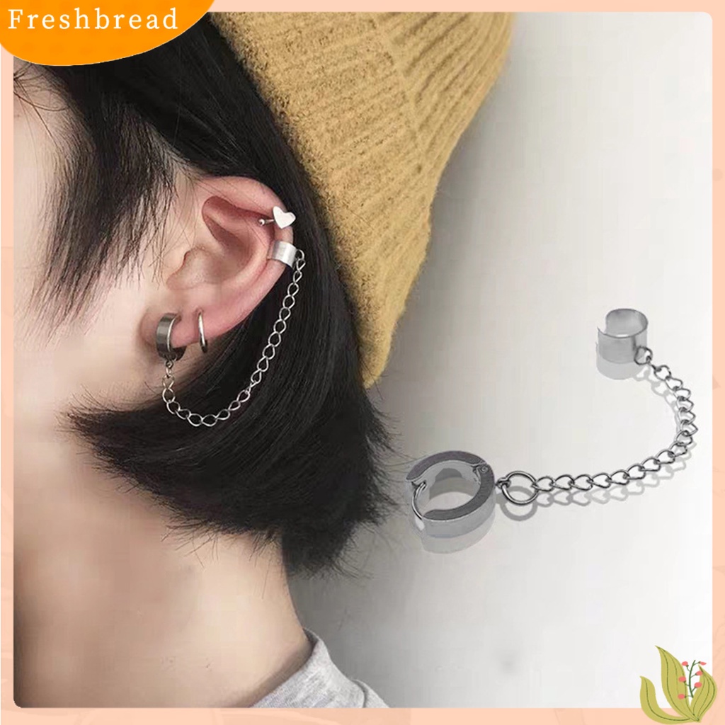 &lt; Freshbread &gt; 1Pc Lingkaran Rantai Panjang Klip Telinga Bahan Titanium Steel Anting Klip Tindik Tanpa Tindik Untuk Kehidupan Sehari-Hari