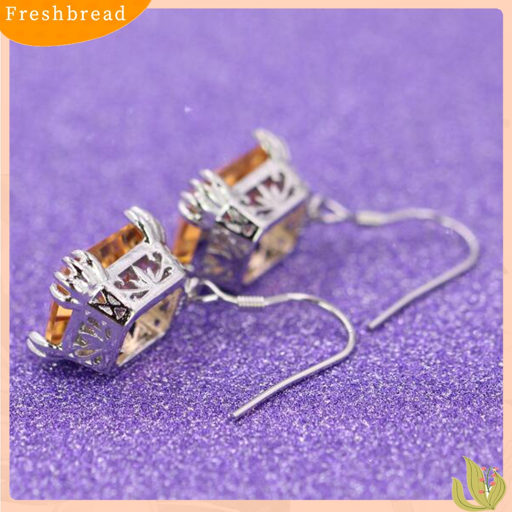 &lt; Freshbread &gt; Fashion Pesta Wanita Square Cubic Zirconia Pendant Hook Earrings Perhiasan Hadiah