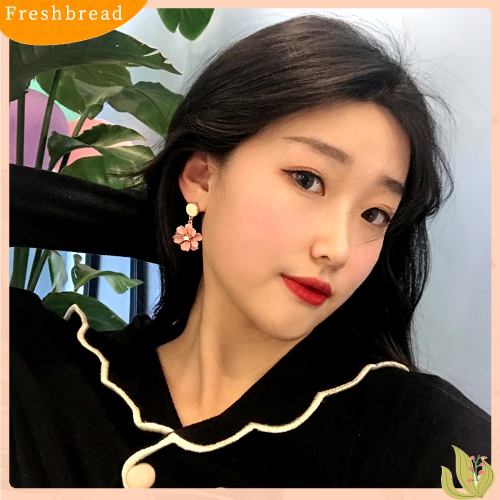 &lt; Freshbread &gt; Fashion Wanita Berlian Imitasi Bunga Menjuntai Ear Drop Earrings Pesta Perhiasan Hadiah