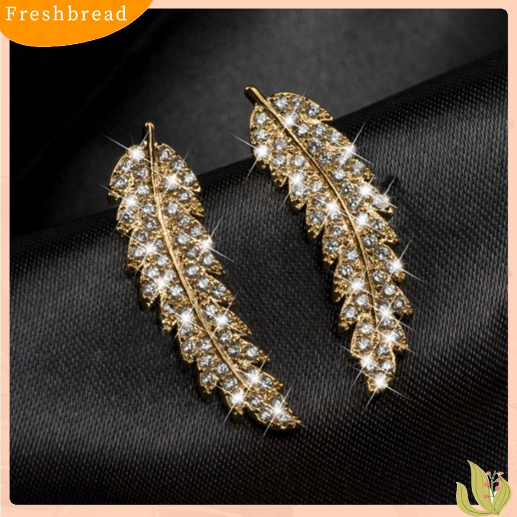 &lt; Freshbread &gt; 1pasang Anting Wanita Daun Berlian Imitasi Perhiasan Electroplating Sparkling Stud Earrings Untuk Pernikahan