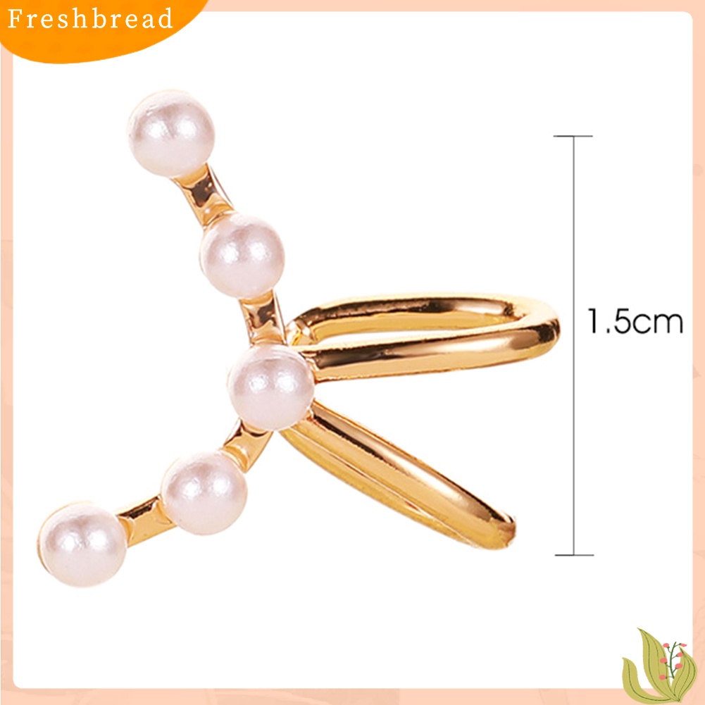 &lt; Freshbread &gt; 1Pc Arc Shaped Faux Pearl Ear Cuff Clip On Earring Wanita Perhiasan Non Piercing