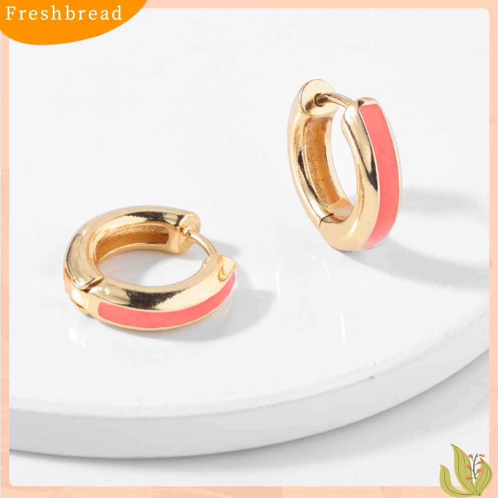 &lt; Freshbread &gt; 1Pc Fashion Wanita Enamel Bulat Huggie Anting Tindik Perhiasan Hadiah Natal