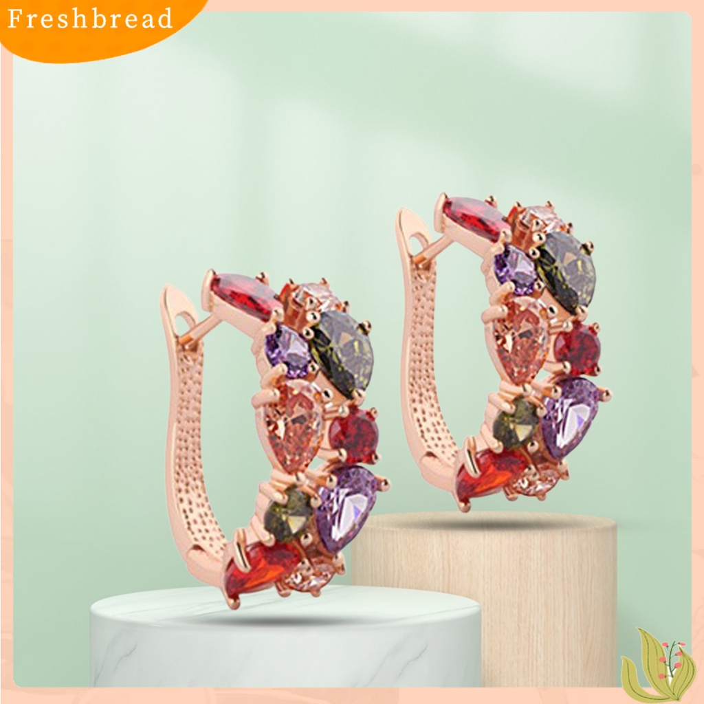 &lt; Freshbread &gt; 1pasang Anting Wanita Trendi Warna-Warni Cubic Zirconia Nyaman Dipakai Aksesori Anting Hoop Fashion Untuk Pesta