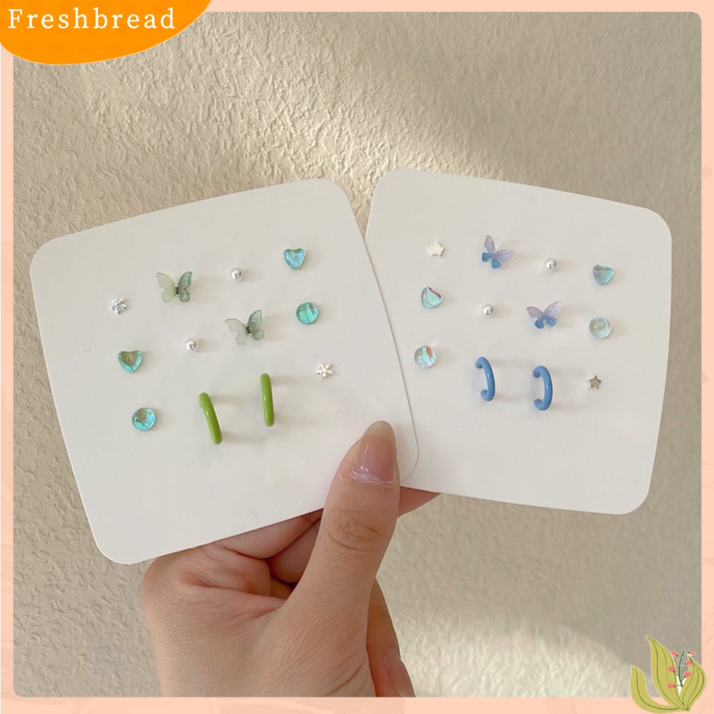 &lt; Freshbread &gt; 6pasang Sederhana Bentuk Bunga Menawan Wanita Anting Kupu-Kupu Lucu Mutiara Imitasi Stud Earrings Set Perhiasan Aksesori