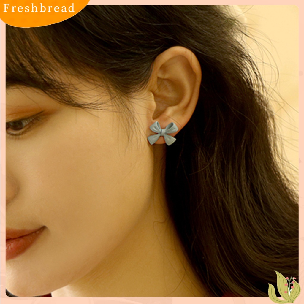 &lt; Freshbread &gt; 1pasang Ear Studs Berwarna Busur Berlapis Manis Gaya Korea Electroplating Stud Earrings Perhiasan Hadiah