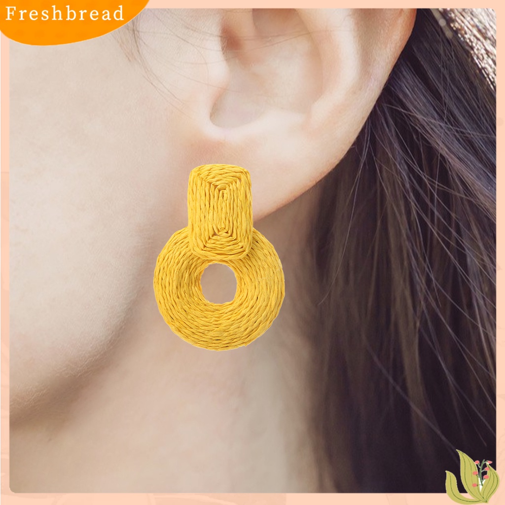 < Freshbread > 1pasang Anting Wanita Bentuk Bulat Warna Senada Perhiasan Gaya Liburan Lingkaran Untuk Pantai